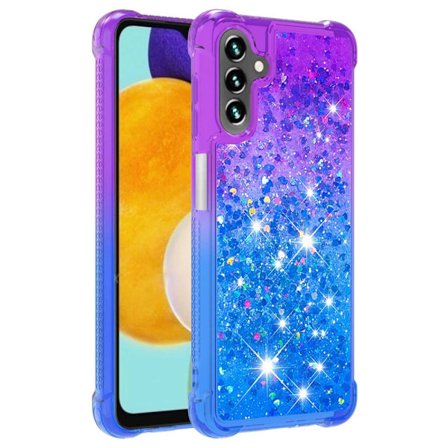 SKALO Samsung A54 5G Kvicksand Glitter Hjerter TPU Cover - Lilla-Blå
