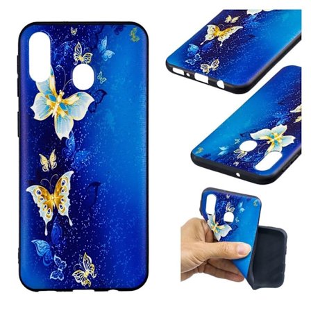 Butterfly läder Samsung Galaxy M20 fodral - Blå