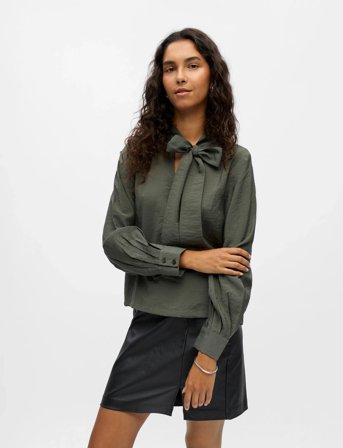 Object Objjacira L/S Re Bow Shirt Noos - Khaki green - 34