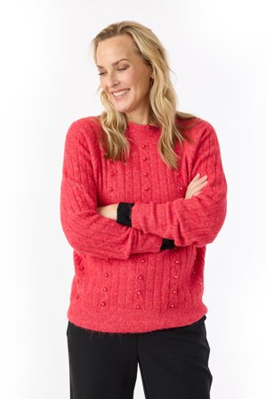 SIGNATURE - Langærmet Strik - RødMelange - Perle Detalje