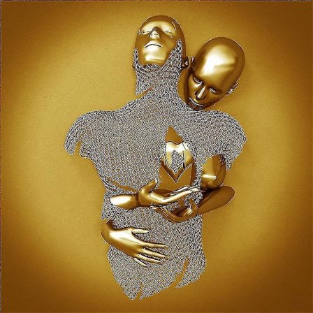 Gull Fd29 40x40cm Kjærlighetshjerte Grå - 3D Kunstvegg Metallfigur Skulptur Par Henger Maleri Hom Z32