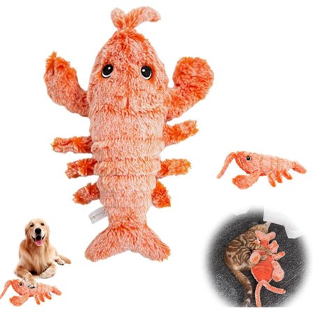 Mjuk hummer hund leksaker, plysch hoppande hummer katt interaktiva leksaker, USB laddning husdjur interaktiva leksaker, mjuka & tvättbara söta husdjur