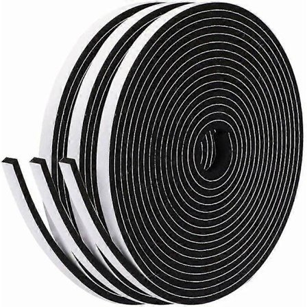 Dörr Fönster Tätning Självhäftande Skumremsa Tätning 3 rullar x 10mm x 10mm x 5m - Svart skum vit film [DB]