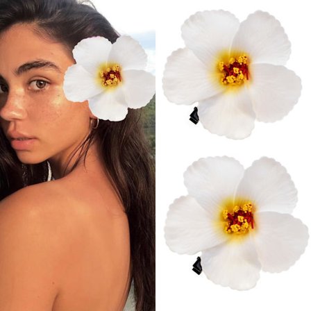 2 st Hawaiian Plumeria Hårklämmor Delikata Dew Galsang Blomspännen för Strandfest (Vit)