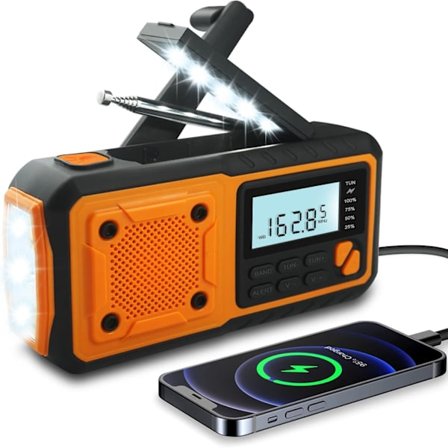 Nødradio, 4000mAh Power Bank Solcelle Håndsveivradio, AM/FM/WB/NOAA og Varsel Bærbar Væradio, Multifunksjonell SOS Alarm Overlevelse