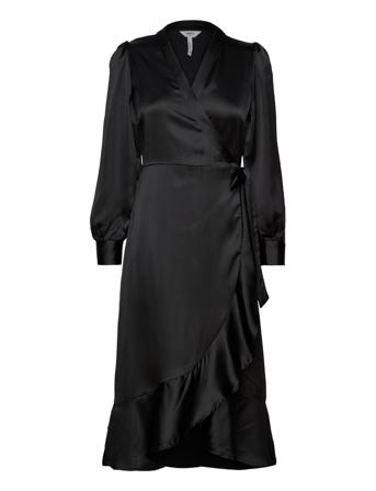 Objsateen Wrap Dress A Fair Knelang Kjole Svart Object