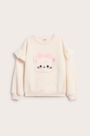 Kappahl | Bluza z falbaną i aplikacją Offwhite 134/140 | Offwhite