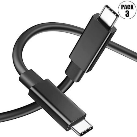 E.F.CONNECTION USB-C-kabel för Redmi Note 10 4G-5G Note 10S Note 10 Pro Note 10 Lite - 1 meter svart [Pack of 3]