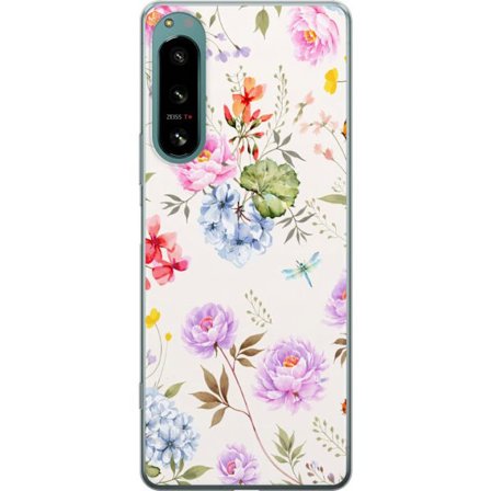 Yhteensopiva Puhelinkuori Sony Sony Xperia 5 IV Kukkakuviota käsinmaalatuilla kukilla, perhosilla ja hyönteisillä romanttiseen skandinaaviseen tyyl