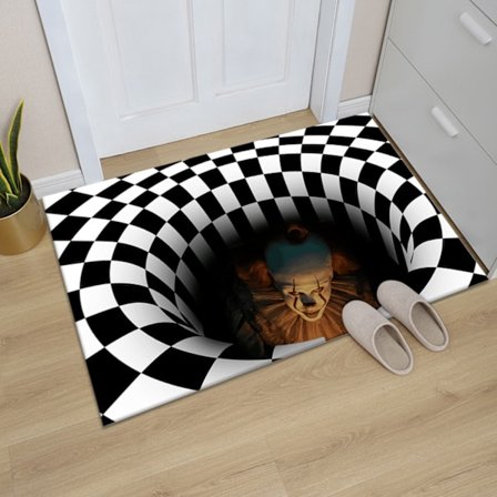 JUSTUP Halloween Dørmåtte Horror Film Dørmåtte 16x24 Tommer/40x60 CM Klovn Dørmåtte 3D Illusion Tæppe Skridsikkert Halloween Dørmåtte Udendørs Område 