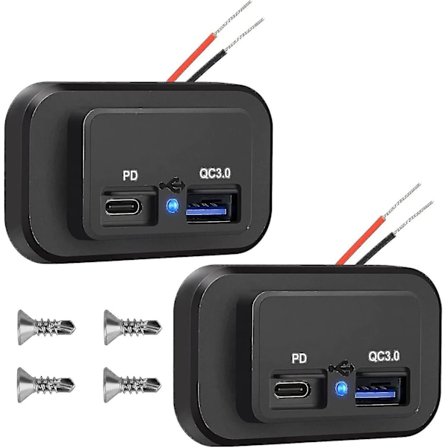 2 stk. 12V USB-udtag, Dobbelt Hurtigopladning 3.0 12V Stik USB-oplader & PD Type-C (USB-C), 12V 24V USB-oplader Vandtæt Strømstikadapter Billader