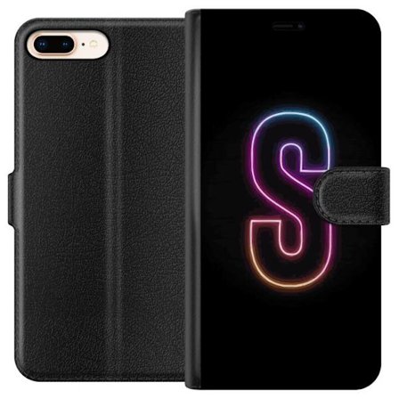 Yhteensopiva Lompakkokotelo Apple Apple iPhone 7 Plus Neonkirjain S kirkkaissa pinkissä ja sinisissä sävyissä tummaa taustaa vasten, siisti kirjai