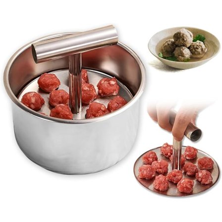 Køkkenmaskine til kødboller i rustfrit stål, 12-kuglers manuel kødbollemaskine (stor størrelse), manuel maskine til fremstilling af kødboller.