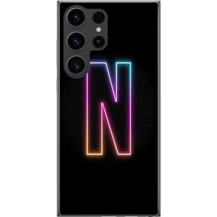 Kompatibel Mobilcover til Samsung Samsung Galaxy S24 Ultra Minimalistisk neonbogstav N i farveskiftende lys mod sort baggrund