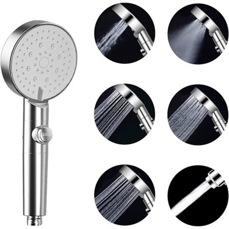 Modes Högtryck Handhållet Duschhuvud med På/Av Pausknapp, Duschhuvud, Anti-Igensättningsmunstycken, Handhållen Duschhuvud Spruta (Silver)