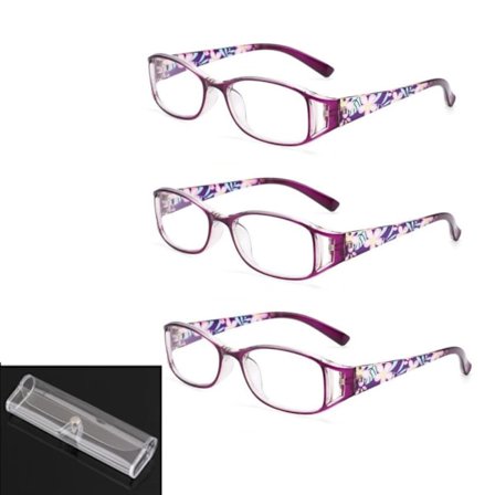 3-pak lesebriller lilla kvinner-2.0x, lette vintage lesebriller i fargerike rektangulære G