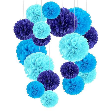 Sett med 18 papirkuler Blue