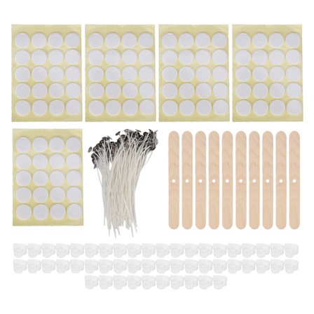 100 st 15 cm Ljusvekar, 100 st Dubbelsidiga Vek-klistermärken, 50 st Ljusformar, 10 st Trävekhållare, Gula Hjärtformade Klistermärken