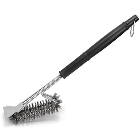 18 tum triangulär grillrengöringsborste av metall, borste med tre ändar, stålborste och borst av rostfritt stål (1 st)