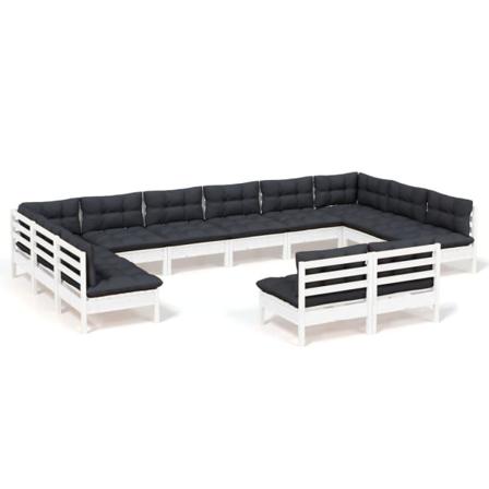 Vidaxl Loungegrupp Med Dynor 12 Delar Vit Massiv Furu Vit