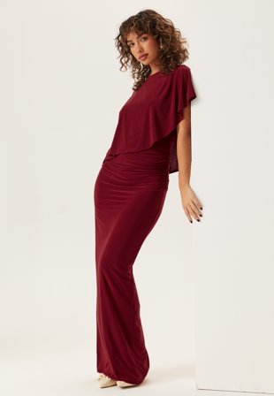 Bubbleroom Occasion - Cape Soft Maxi Dress - Wine-red - Kläder