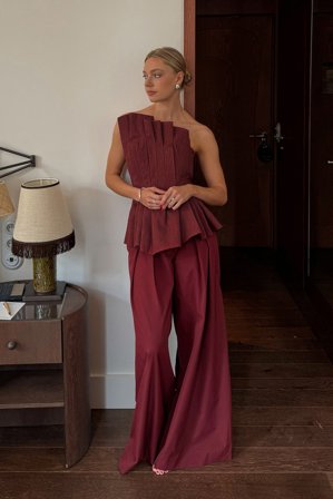 Lydia Tomlinson x NA-KD - Dressbukse med vide ben - Vide bukser - Burgundy - EU 44