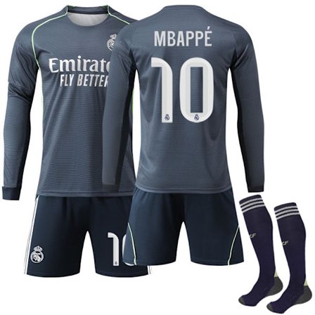 2526 Real Madrid udebanebørne-/voksenfodboldtrøje med lange ærmer, nummer 10, Mbappe