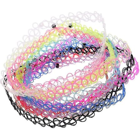 12 stk./pakke Tatoveringschoker Stretch Halskjede Svart Retro Henna Elastisk Boho 90-talls Gotisk