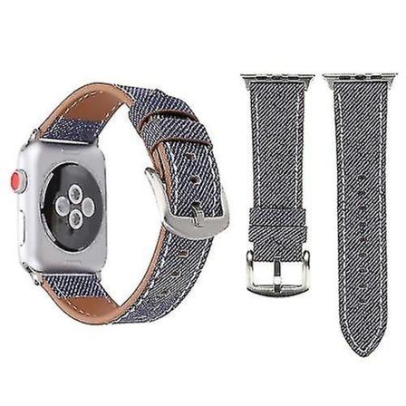 För Apple Watch Enkelt mode äkta läder Cowboy Pattern Watch St Dark Blue 38mm 40mm 41mm