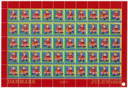 Danmark - Julemærkeark 1968 - Utakket på den højre side - Ufoldet
