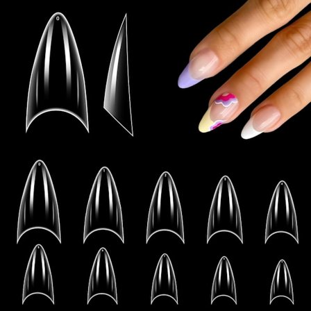 500 st Nail Tips Stiletto Korta för Akryl, Klar Halv Cover Form Nail Tips Fransk Transparent Nail Tip Press On Falska Konstgjorda Naglar, 12 Storlekar