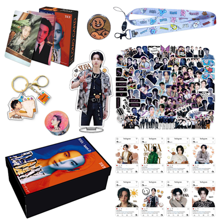 BTS Suga, Min Yunqi periferi nøkkelring klistremerke gaveboks album Agust D lite kort gavepakke