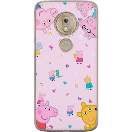 Kompatibelt Mobildeksel til Motorola Moto G7 Play Peppa Gris med en baby i armene, mamma gris motiv i fargerik og myk barneillustrasjon med hjerter