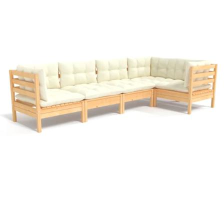Vidaxl Loungegrupp Med Gräddvita Dynor 5 Delar Massiv Furu Creme