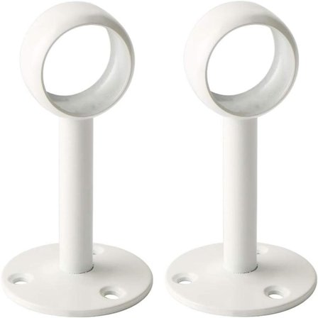 Takfäste för gardinstång i rostfritt stål, garderobstångshållare för runda rör Ø 25 mm, blank vit, 2 st
