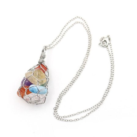 Crystal Holder Cage Necklace Crystal Net Metal Necklace WHITE