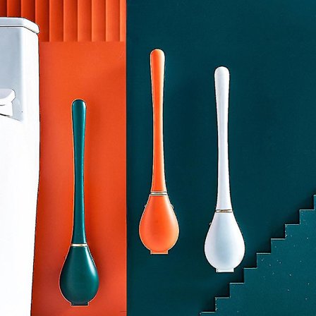 Silikoni WC-harja ja -teline, seinäkiinnitys, wc-kulhon puhdistusharja, sininen