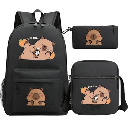 3-delad studentryggsäck med stor kapacitet Capybara med lunchväska och pennfodral M01