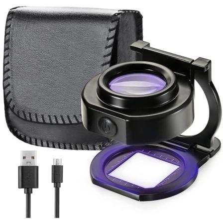 Forstørrelsesglass 25X forstørrelse med 6 lys, USB sammenleggbar skrivebordsbærbar metall øyeforstørrelsesskala syforstørrelsesglass