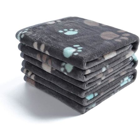 Supermjuk Plyschfilt för Hund Katt Grå Tass Liten Husdjursfilt D