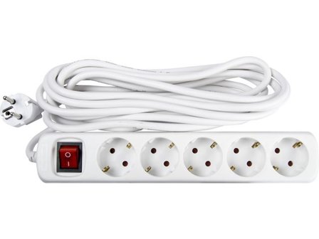 GELIA Grenuttag, AC 250 V, 5 utgångskontakter, vit - Lyreco - Kontorsmöbler och inredning - Elartiklar - Grenuttag