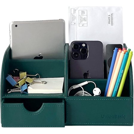 Multifunctional Leather Desk Organizer with Pen Holder Vintage Green
