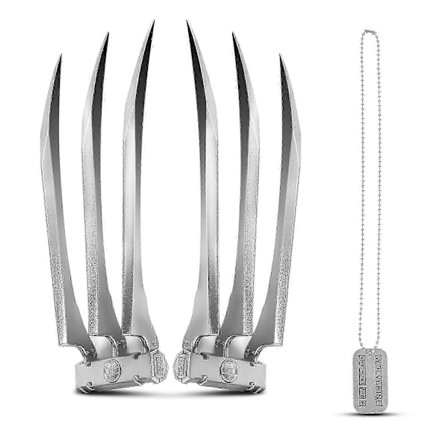 Superhjälte Wolverine-klor för vuxna - Set med 2 silverfärgade vargklor för Halloween Cosplay Rekvisita Kostymtillbehör (FMY)