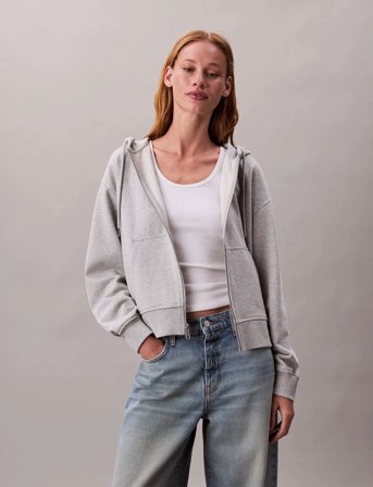 Calvin Klein Jeans Archive Logo French Terry Fz Hoo - Grey - XXS