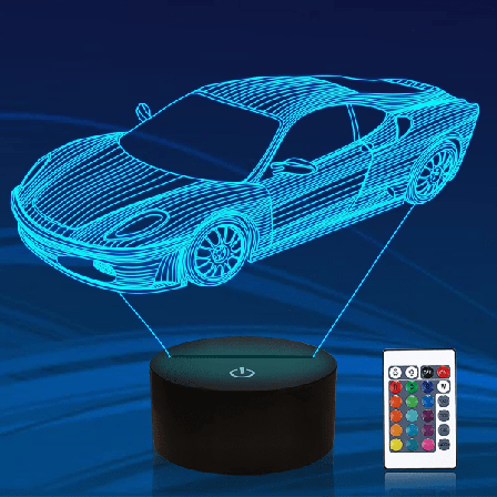 Qinwei Bil 3D Gaver Lampe Rally Biler Illusjon Optisk Nattlys 16 Farger Endring med Fjernkontroll Soverom Decor for Sports Racing Lover Chi