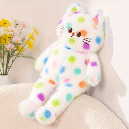 Cute Spotted Cat Plush Toy - 45cm Soft Cartoon Style Plushie for Home Decor, Perfect Gift for Birthdays, Valentine's Day & Holidays