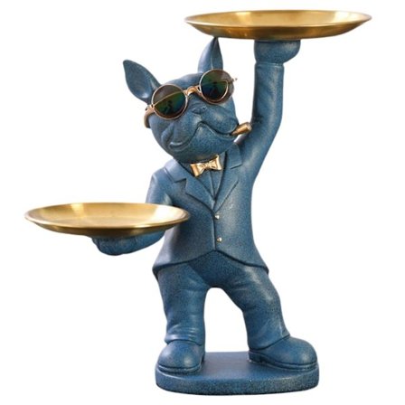 Fransk Bulldog Butler Staty Resin Hund Butler Med Bricka För Vardagsrummet