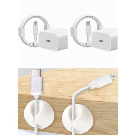For iPhone Lader - Hurtiglader - Adapter + Kabel 20W USB-C 2m Kabel Hvit 2 Pakke + 2 Huber
