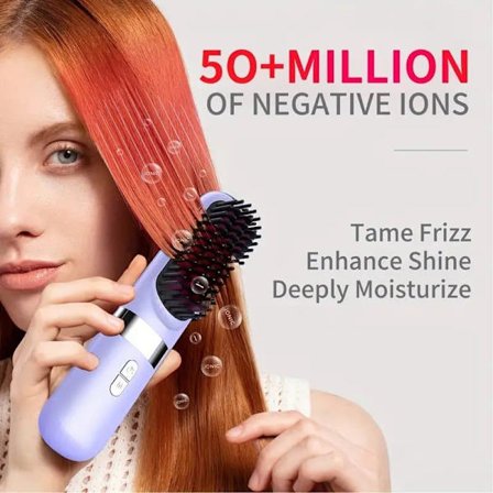 Trådløs Hårbørste og Rettetang for Kvinner, Rask Oppvarming, USB-Oppladbar, Bærbar