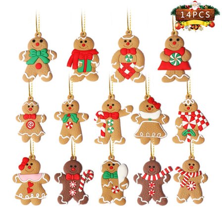 14-pack Pepparkakor Man prydnader för julgransdekorationer, 3 tum långa Gingerman hängande berlocker Julgransprydnad semesterdekorationer